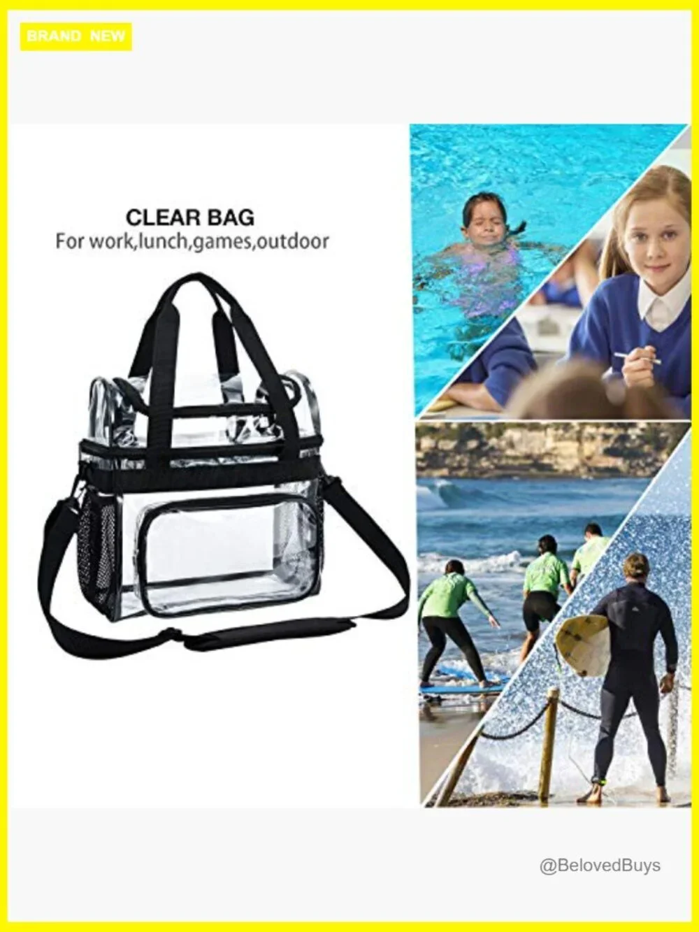 Clear Lunch Bag Heavy-Duty Tote Stadium Approved Large Work to Go